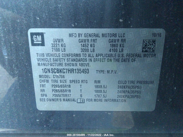 Chevrolet Tahoe Lt 2017 1GNSCBKC7HR135493 Image 10