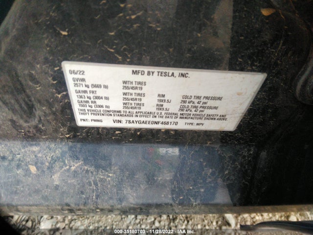 Tesla Model Y 2022 7SAYGAEE0NF468170 Image 9