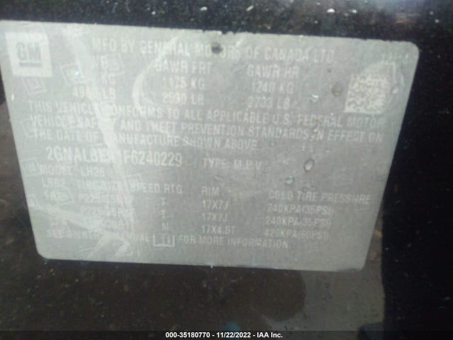 Chevrolet EQUINOX LT 2015 2GNALBEK1F6240229 Image 9