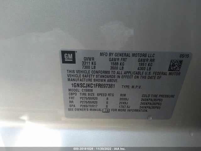2015 Chevrolet Suburban, VIN: 1GNSCJKC1FR697381