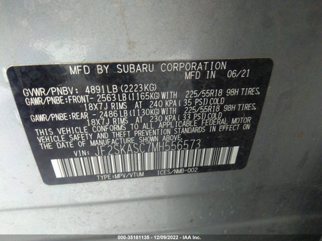 2021 Subaru Forester, VIN: JF2SKASC7MH556573