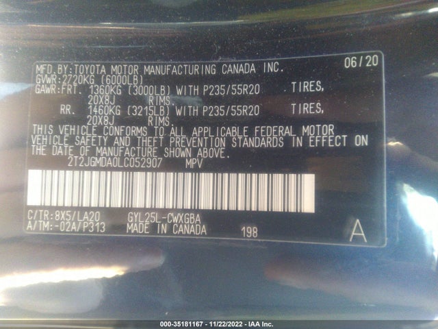 2020 Lexus RX, VIN: 2T2JGMDA0LC052907