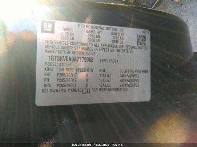 2010 Gmc Sierra 1500 Sle მანქანა იყიდება აუქციონზე, vin: 1GTSKVEA0AZ179963, აუქციონის ნომერი: 35181205