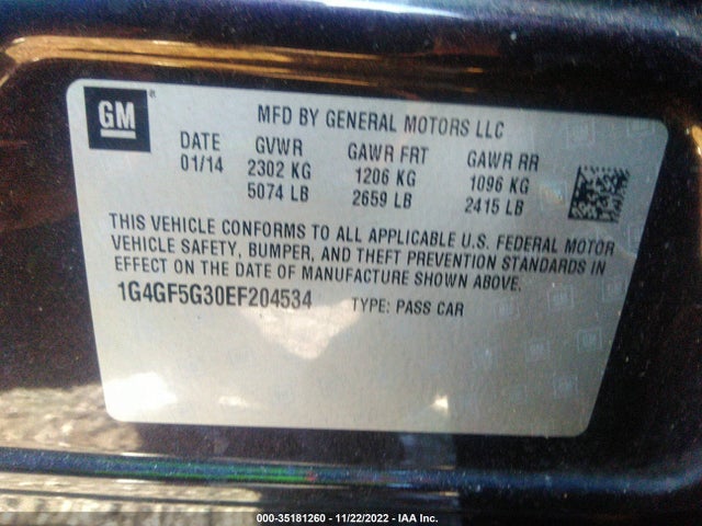 2014 Buick LaCrosse, VIN: 1G4GF5G30EF204534