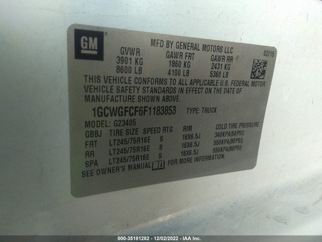 2015 Chevrolet Express, VIN: 1GCWGFCF6F1183853