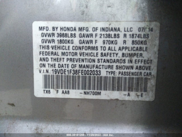 19VDE1F38FE002033 Acura ILX