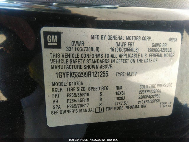 Cadillac Escalade 2009 1GYFK53299R121255 Image 9