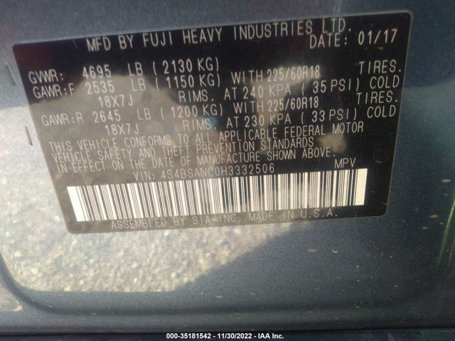 2017 Subaru Outback, VIN: 4S4BSANC0H3332506