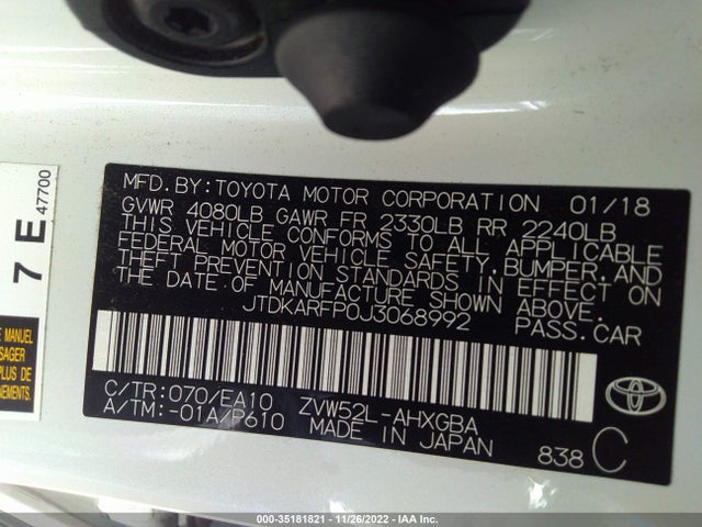 2018 Toyota Prius, VIN: JTDKARFP0J3068992