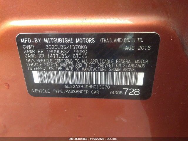 ML32A3HJ9HH013270 Mitsubishi Mirage