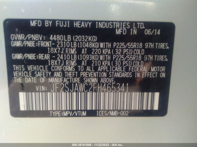 JF2SJAWC2FH465341 Subaru Forester 2.5i Touring