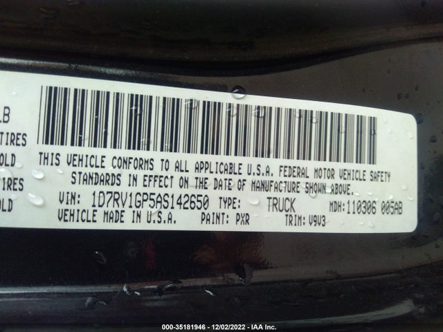 2010 DODGE RAM 1500 ST VIN: 1D7RV1GP5AS142650