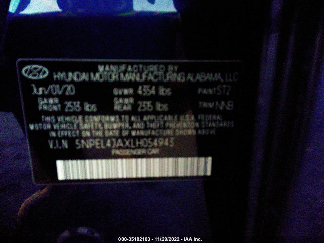 2020 Hyundai Sonata, VIN: 5NPEL4JAXLH054943