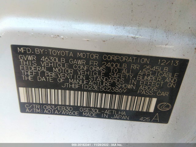 Lexus IS 250 2014 JTHBF1D23E5023869 Image 9