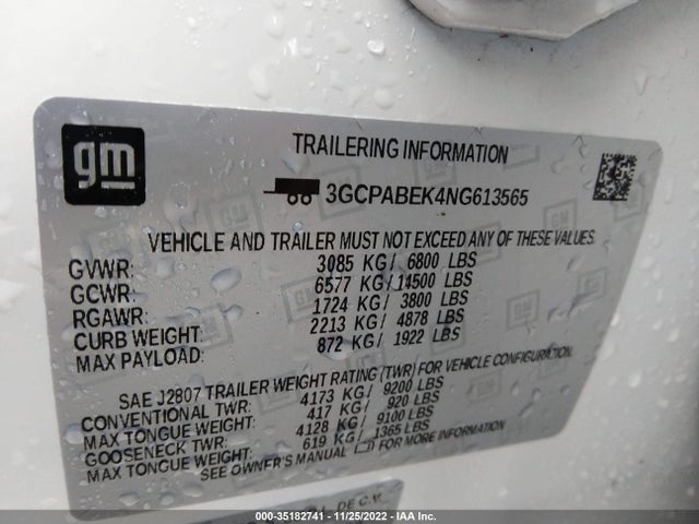 2022 Chevrolet Silverado 1500, VIN: 3GCPABEK4NG613565