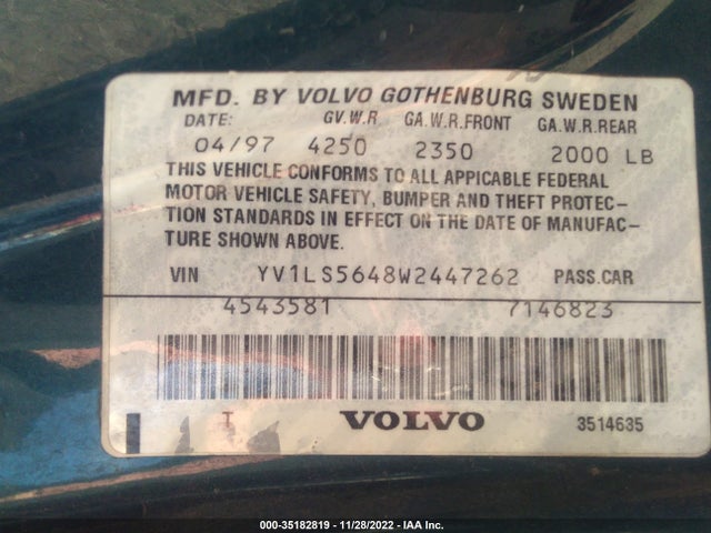 1998 VOLVO S70 GLT VIN: YV1LS5648W2447262