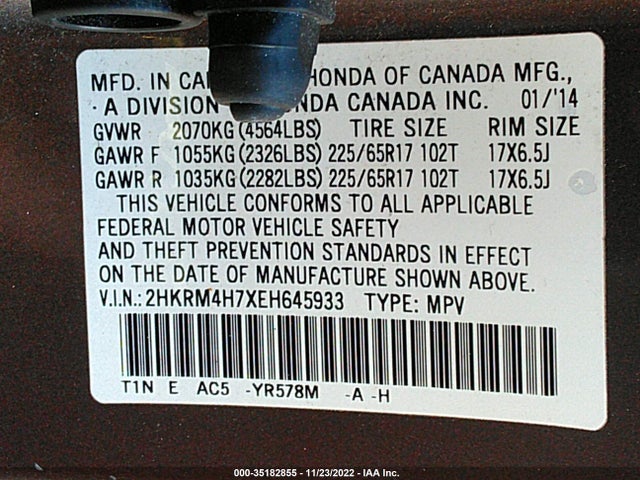 Honda Cr-v Ex-l 2014 2HKRM4H7XEH645933 Image 9