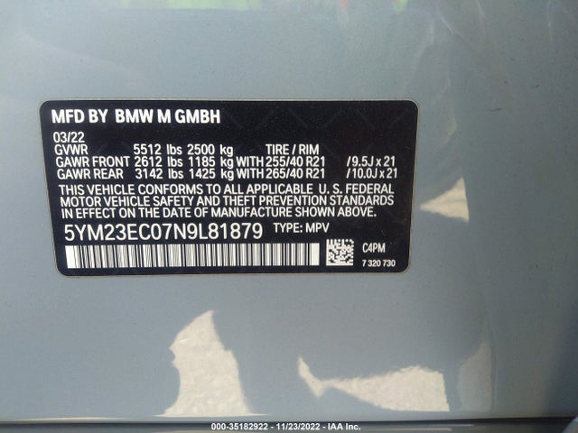2022 BMW X4, VIN: 5YM23EC07N9L81879