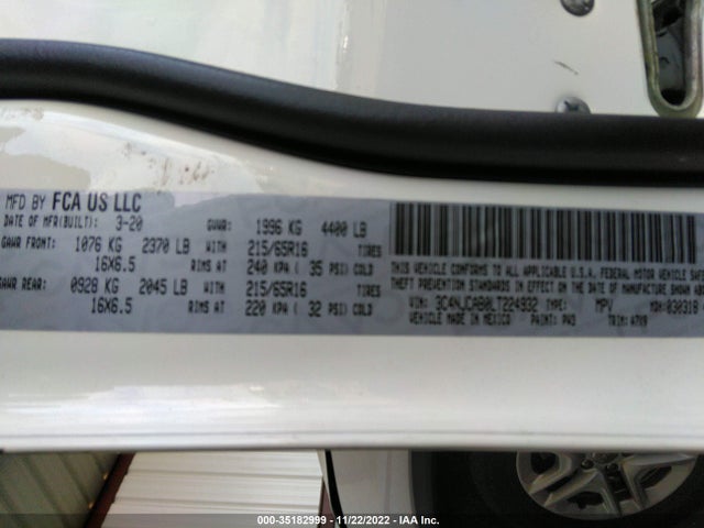 2020 JEEP COMPASS SPORT VIN: 3C4NJCAB0LT224932