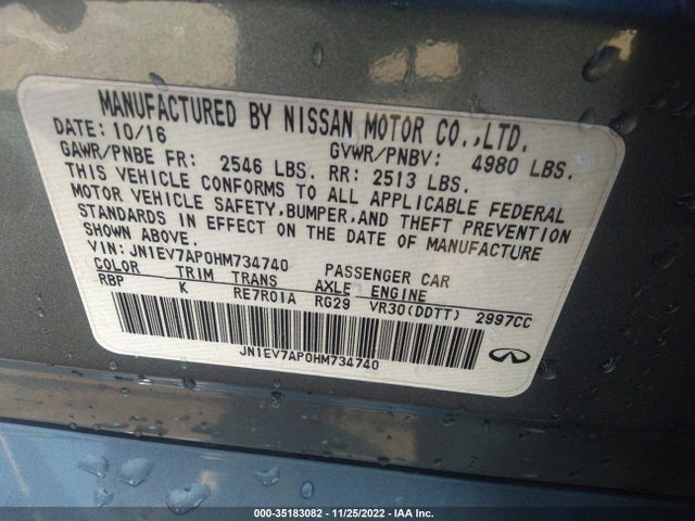 2017 INFINITI Q50 3.0T SPORT VIN: JN1EV7AP0HM734740