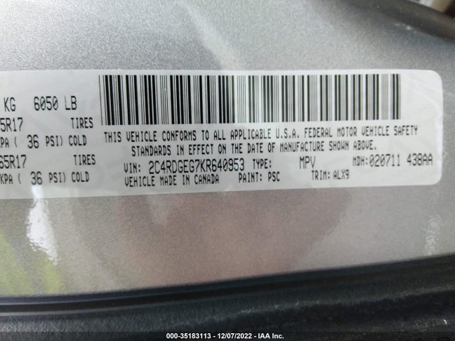 2019 Dodge Grand Caravan, VIN: 2C4RDGEG7KR640953