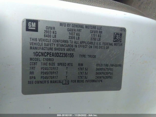 2013 CHEVROLET SILVERADO 1500 WORK TRUCK VIN: 1GCNCPEA0DZ236155