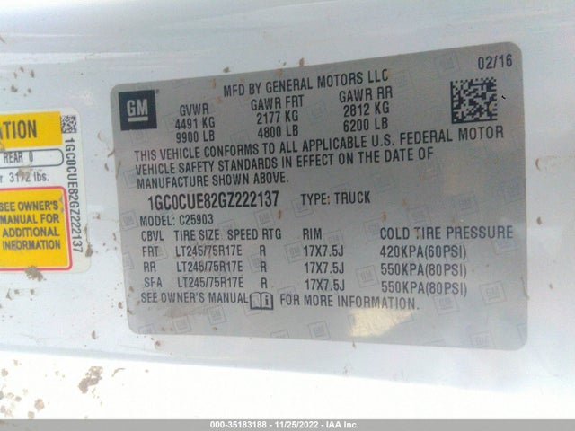 2016 Chevrolet Silverado 2500, VIN: 1GC0CUE82GZ222137