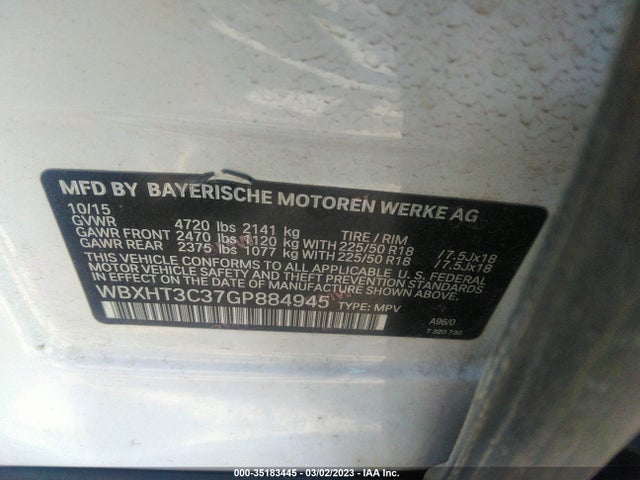 2016 BMW X1, VIN: WBXHT3C37GP884945