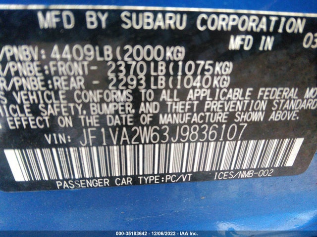 2018 Subaru WRX, VIN: JF1VA2W63J9836107