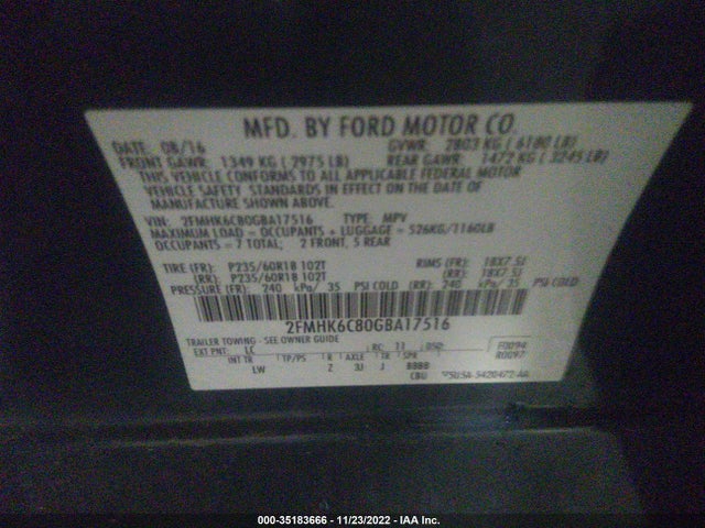 2016 FORD FLEX SEL VIN: 2FMHK6C80GBA17516