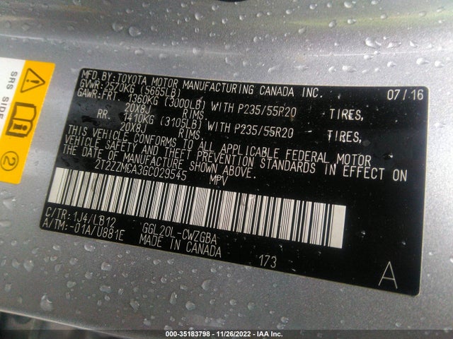2T2ZZMCA3GC029545 Lexus RX 350