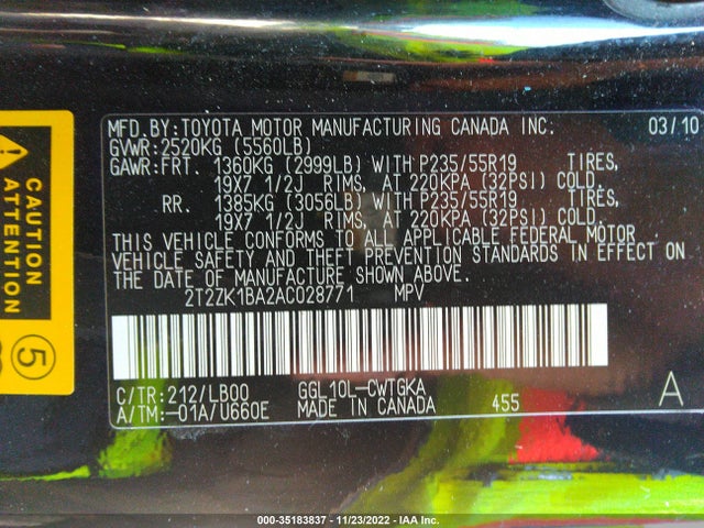 2T2ZK1BA2AC028771 Lexus RX 350