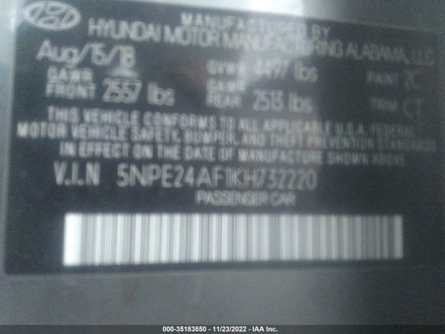 2019 Hyundai Sonata, VIN: 5NPE24AF1KH732220