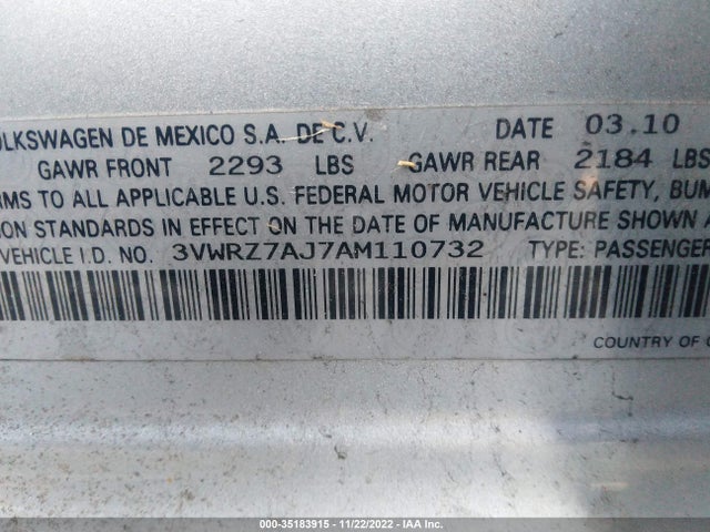 3VWRZ7AJ7AM110732 Volkswagen Jetta Sedan Se