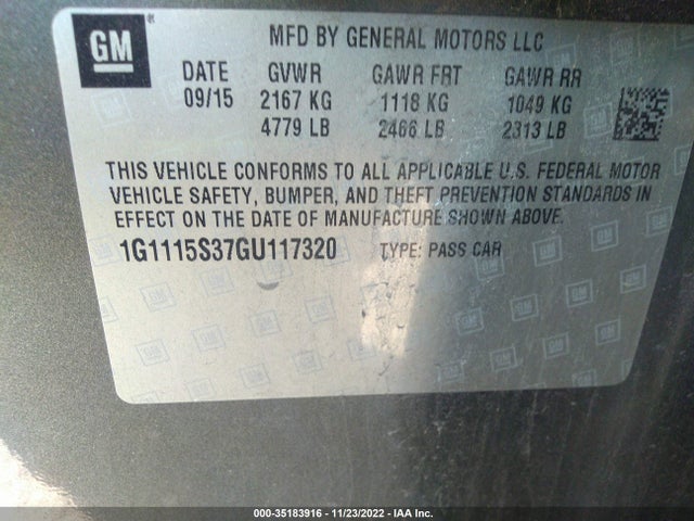 2016 Chevrolet Impala, VIN: 1G1115S37GU117320