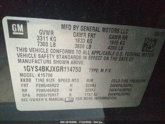 2016 Cadillac Escalade, VIN: 1GYS4BKJXGR114750