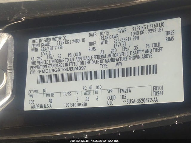2016 Ford Escape, VIN: 1FMCU9GX1GUB24897