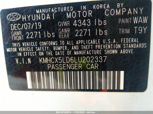 2020 Hyundai Ioniq, VIN: KMHCX5LD6LU202337