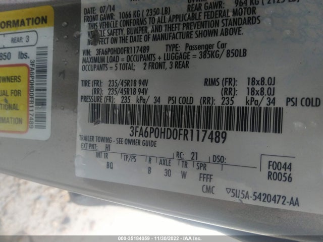 2015 Ford Fusion, VIN: 3FA6P0HD0FR117489