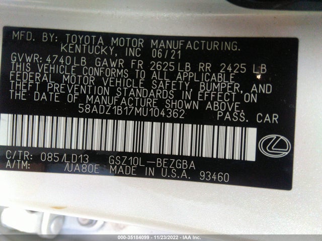 2021 Lexus ES, VIN: 58ADZ1B17MU104362