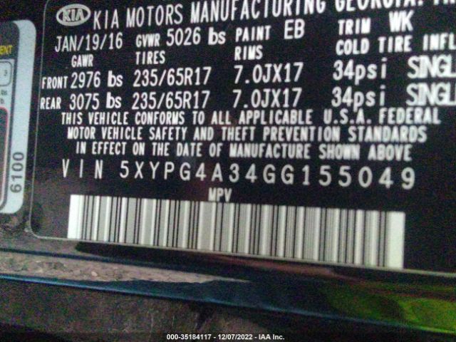 5XYPG4A34GG155049 KIA SORENTO LX