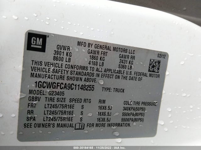 Chevrolet EXPRESS CARGO VAN 2012 1GCWGFCA9C1148255 Image 9