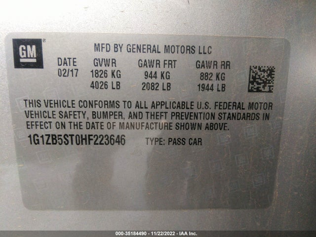 2017 Chevrolet Malibu, VIN: 1G1ZB5ST0HF223646