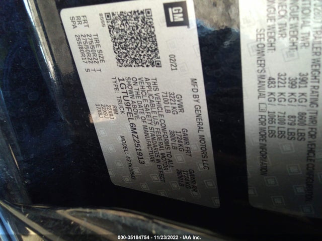 2021 GMC Sierra 1500, VIN: 1GTU9FEL6MZ251913