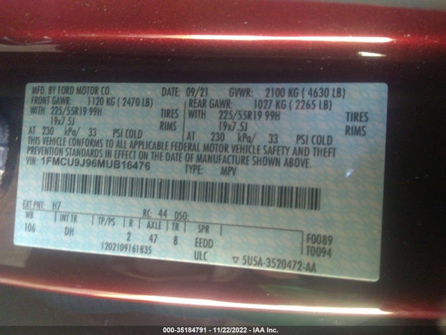 2021 Ford Escape, VIN: 1FMCU9J96MUB16476