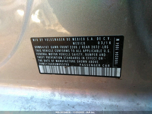 3VW217AUXGM053759 Volkswagen Golf Tsi S