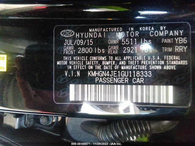 2016 Hyundai Genesis, VIN: KMHGN4JE1GU118333