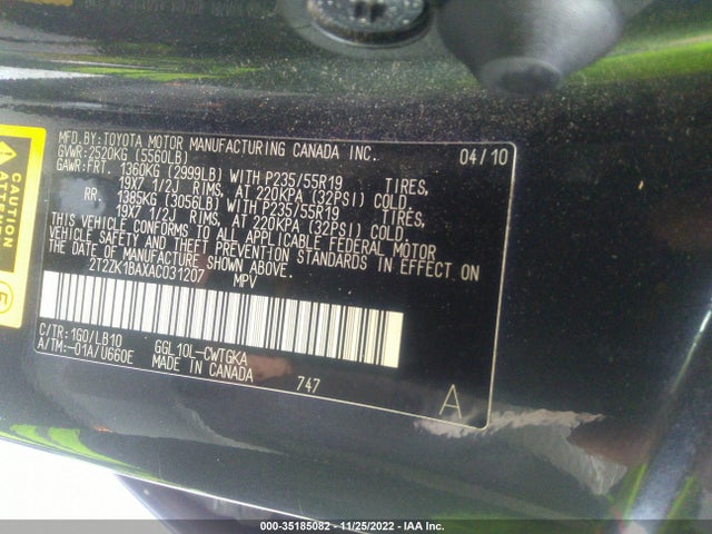 2T2ZK1BAXAC031207 Lexus RX 350