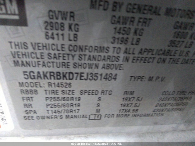 2014 BUICK ENCLAVE LEATHER VIN: 5GAKRBKD7EJ351484