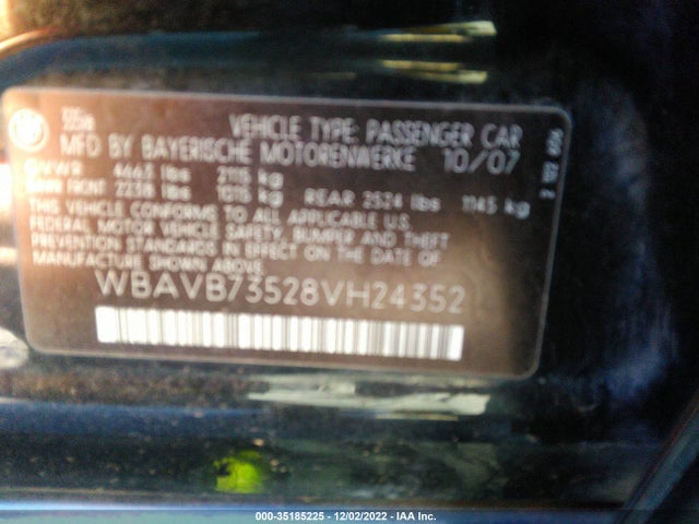 2008 BMW 3 SERIES 335I VIN: WBAVB73528VH24352